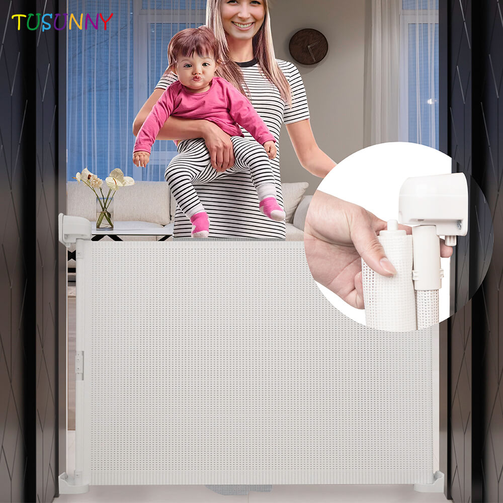 SH20.007A Retractable Outdoor Simple Mesh Safety Baby Gate Wall Mounted For Door And Stairs