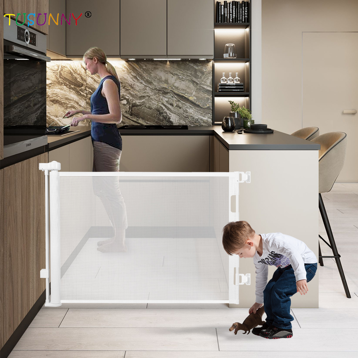 SH20.006B02 Baby Safety Retractable Mesh Gate Extendable Stair Gates For Baby And Pet